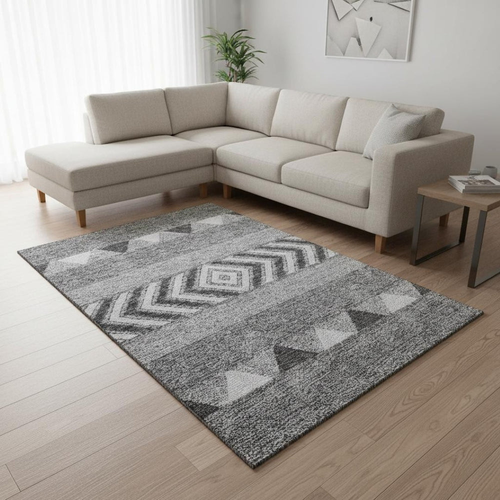 HomeRoots 9' X 12' Gray Charcoal & Silver Southwestern Washable Area Rug with UV Protection & Durability 676397