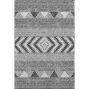 HomeRoots 9' X 12' Gray Charcoal & Silver Southwestern Washable Area Rug with UV Protection & Durability 676397