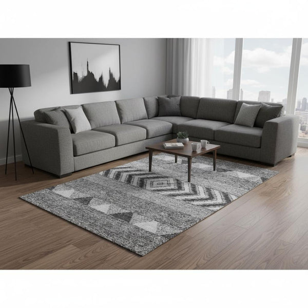 HomeRoots 10' Southwestern Washable Gray Charcoal & Silver Area Rug - UV Protected, Stain-Resistant Design! 676398