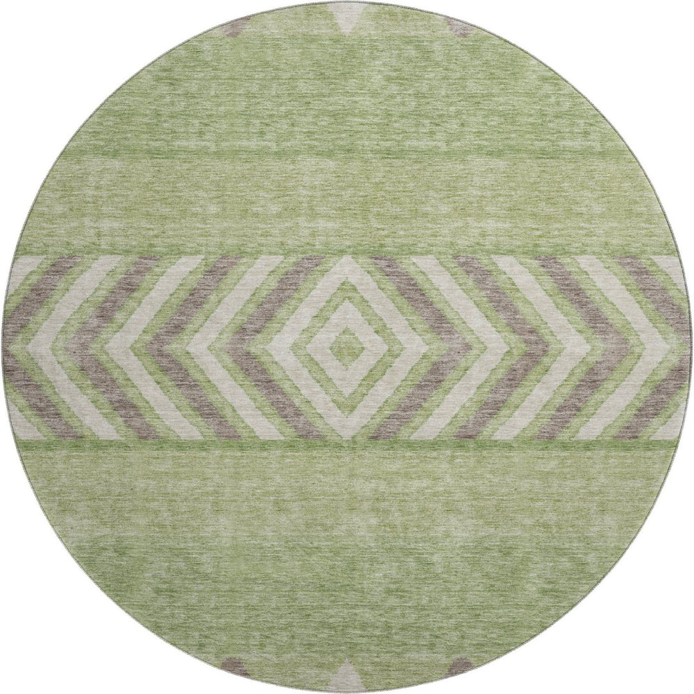 HomeRoots 8' Green Taupe and Ivory Southwestern Round Rug – Durable, Washable, UV Protected for Any Room 676401