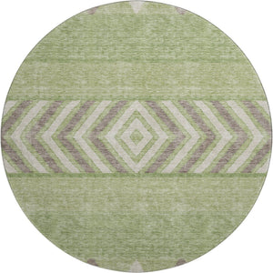 HomeRoots 8' Green Taupe and Ivory Southwestern Round Rug – Durable, Washable, UV Protected for Any Room 676401