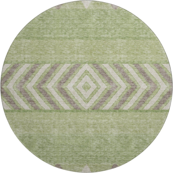 HomeRoots 8' Green Taupe and Ivory Southwestern Round Rug – Durable, Washable, UV Protected for Any Room 676401