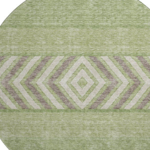 HomeRoots 8' Green Taupe and Ivory Southwestern Round Rug – Durable, Washable, UV Protected for Any Room 676401