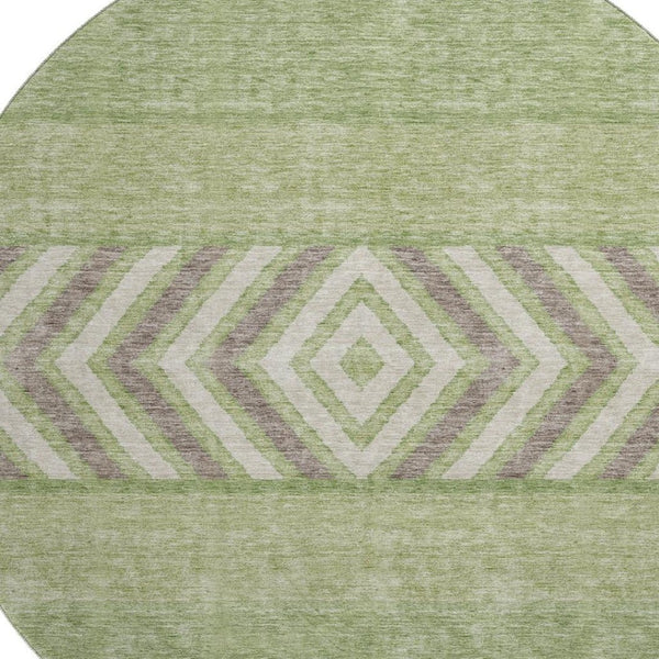 HomeRoots 8' Green Taupe and Ivory Southwestern Round Rug – Durable, Washable, UV Protected for Any Room 676401