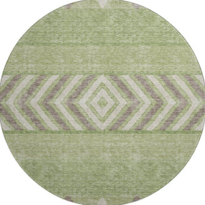HomeRoots 8' Green Taupe and Ivory Southwestern Round Rug – Durable, Washable, UV Protected for Any Room 676401