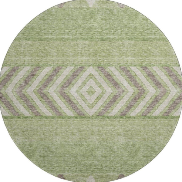 HomeRoots 8' Green Taupe and Ivory Southwestern Round Rug – Durable, Washable, UV Protected for Any Room 676401