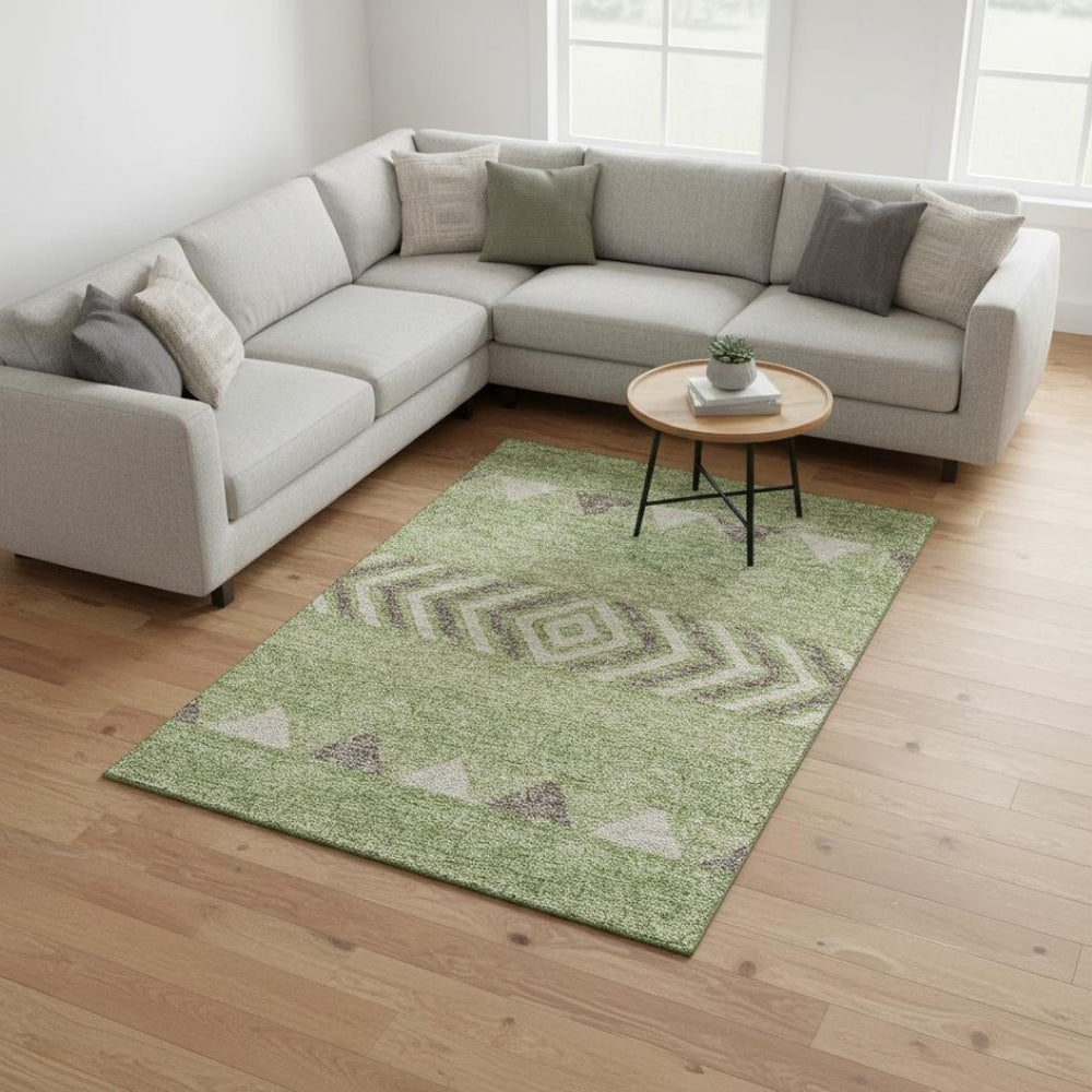 HomeRoots 8' X 10' Southwestern Area Rug in Green, Taupe & Ivory – Washable, UV-Protected & Pet-Friendly! 676402