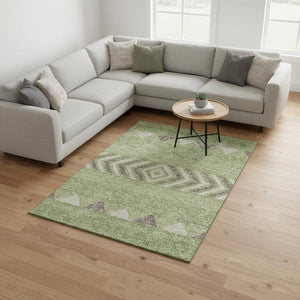 HomeRoots 8' X 10' Southwestern Area Rug in Green, Taupe & Ivory – Washable, UV-Protected & Pet-Friendly! 676402