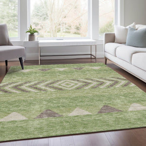 HomeRoots 10' X 14' Southwestern Washable Area Rug in Green Taupe & Ivory – Durable, UV-Protected, Stylish Décor 676404