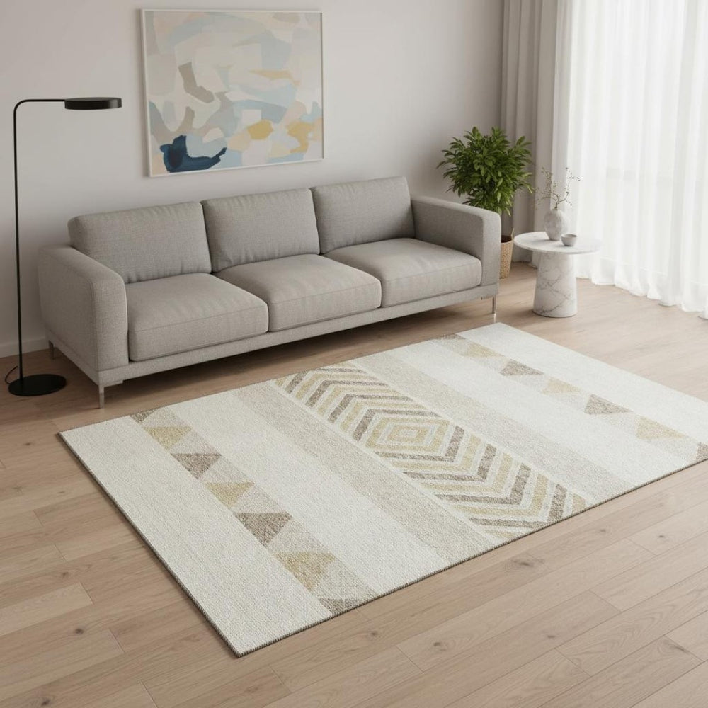 HomeRoots 5' X 8' Southwestern Washable Area Rug in Ivory Beige & Taupe – UV Protected, Durable & Stylish! 676406