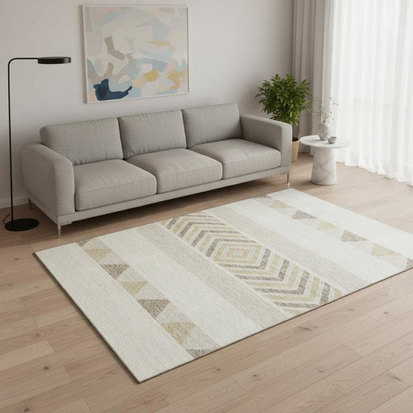 HomeRoots 5' X 8' Southwestern Washable Area Rug in Ivory Beige & Taupe – UV Protected, Durable & Stylish! 676406