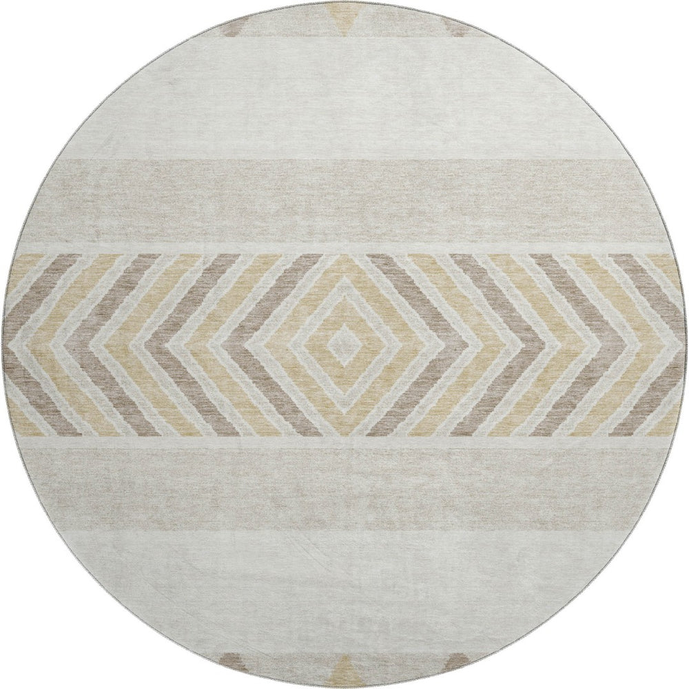 HomeRoots 8' Ivory Beige and Taupe Southwestern Round Rug - Washable, UV-Protected, Durable for Busy Homes 676407