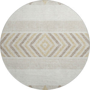 HomeRoots 8' Ivory Beige and Taupe Southwestern Round Rug - Washable, UV-Protected, Durable for Busy Homes 676407