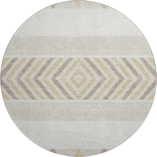HomeRoots 8' Ivory Beige and Taupe Southwestern Round Rug - Washable, UV-Protected, Durable for Busy Homes 676407