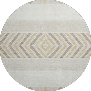HomeRoots 8' Ivory Beige and Taupe Southwestern Round Rug - Washable, UV-Protected, Durable for Busy Homes 676407