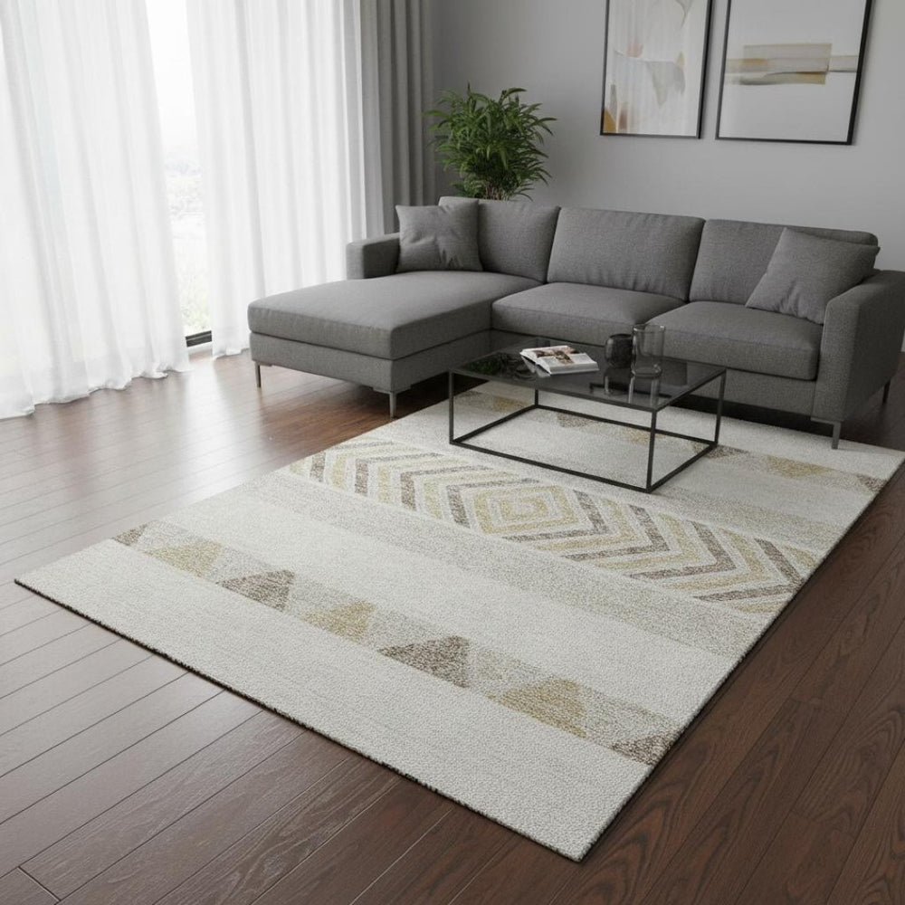 HomeRoots 9' X 12' Ivory Beige & Taupe Southwestern Area Rug - Durable, Washable, UV-Protected & Pet-Friendly! 676409