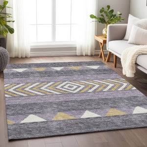 HomeRoots 5' X 8' Southwestern Area Rug in Lavender, Ivory & Gold - Durable, Washable with UV Protection! 676412