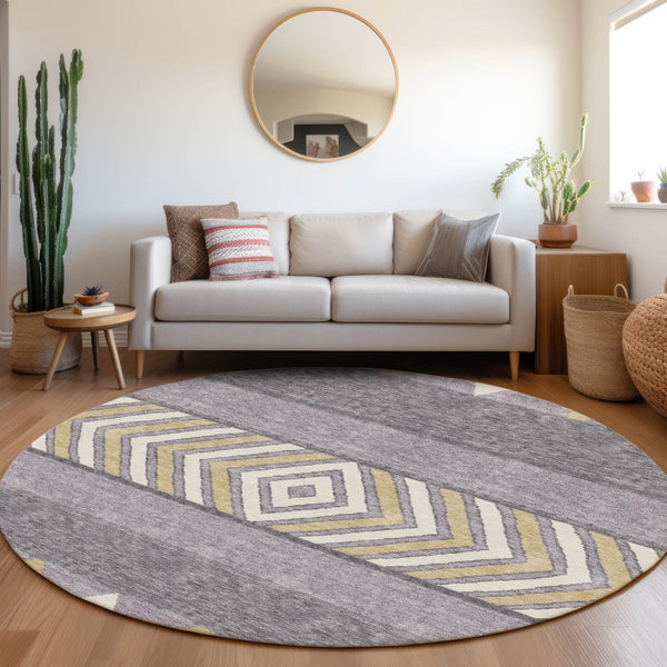 HomeRoots 8' Lavender Ivory Gold Southwestern Washable Round Rug - Stylish, Durable, UV Protected for Any Space 676413