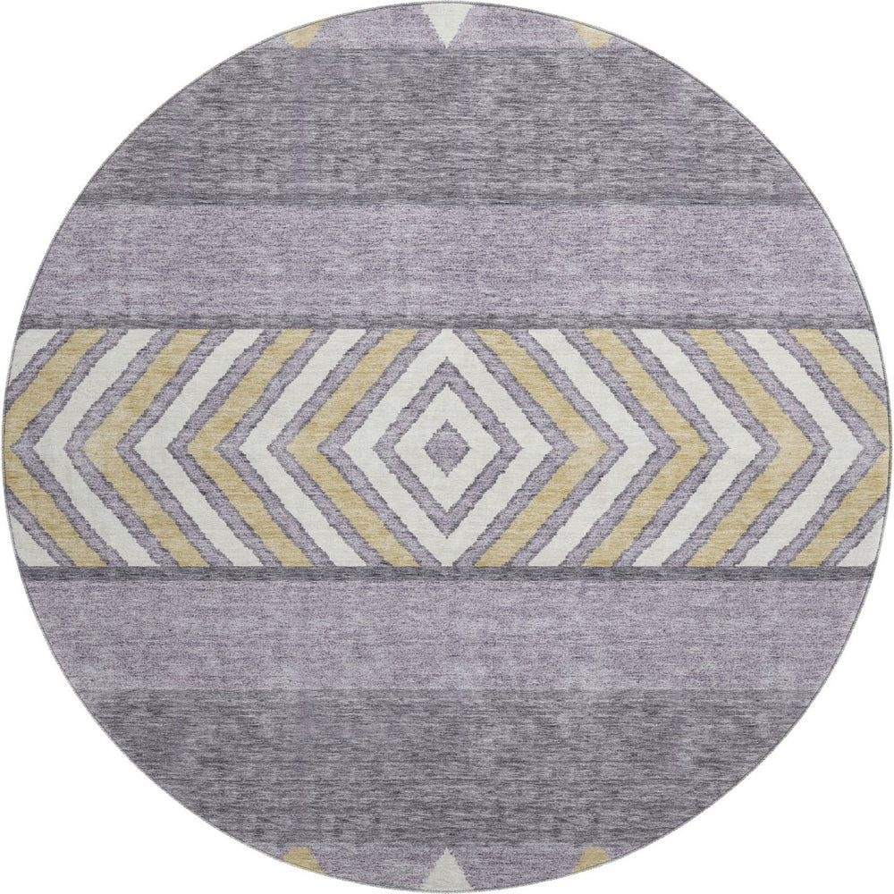 HomeRoots 8' Lavender Ivory Gold Southwestern Washable Round Rug - Stylish, Durable, UV Protected for Any Space 676413