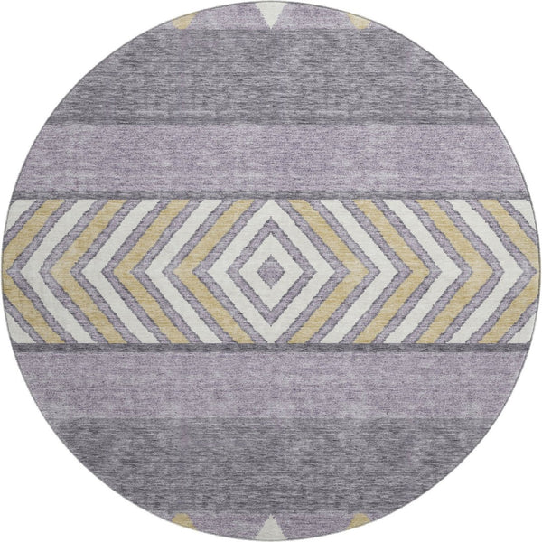 HomeRoots 8' Lavender Ivory Gold Southwestern Washable Round Rug - Stylish, Durable, UV Protected for Any Space 676413