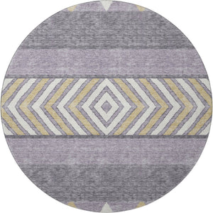 HomeRoots 8' Lavender Ivory Gold Southwestern Washable Round Rug - Stylish, Durable, UV Protected for Any Space 676413