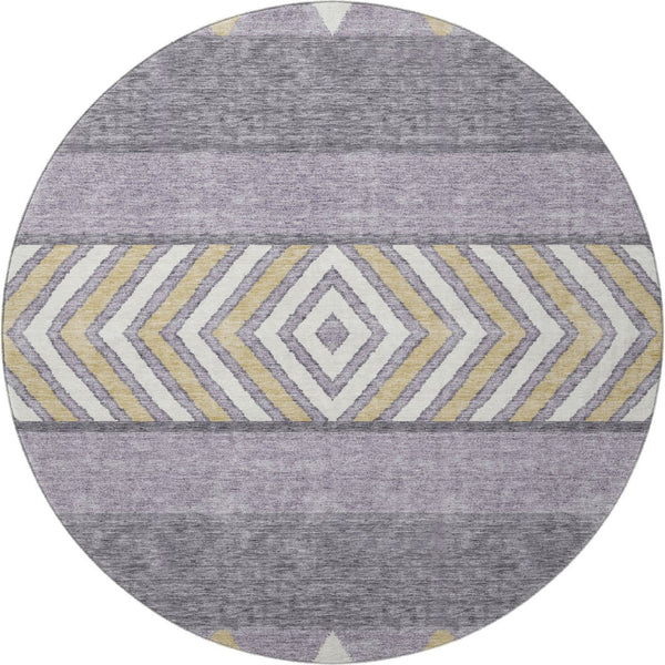 HomeRoots 8' Lavender Ivory Gold Southwestern Washable Round Rug - Stylish, Durable, UV Protected for Any Space 676413