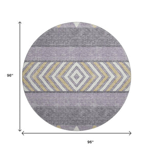 HomeRoots 8' Lavender Ivory Gold Southwestern Washable Round Rug - Stylish, Durable, UV Protected for Any Space 676413