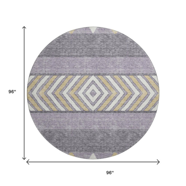 HomeRoots 8' Lavender Ivory Gold Southwestern Washable Round Rug - Stylish, Durable, UV Protected for Any Space 676413