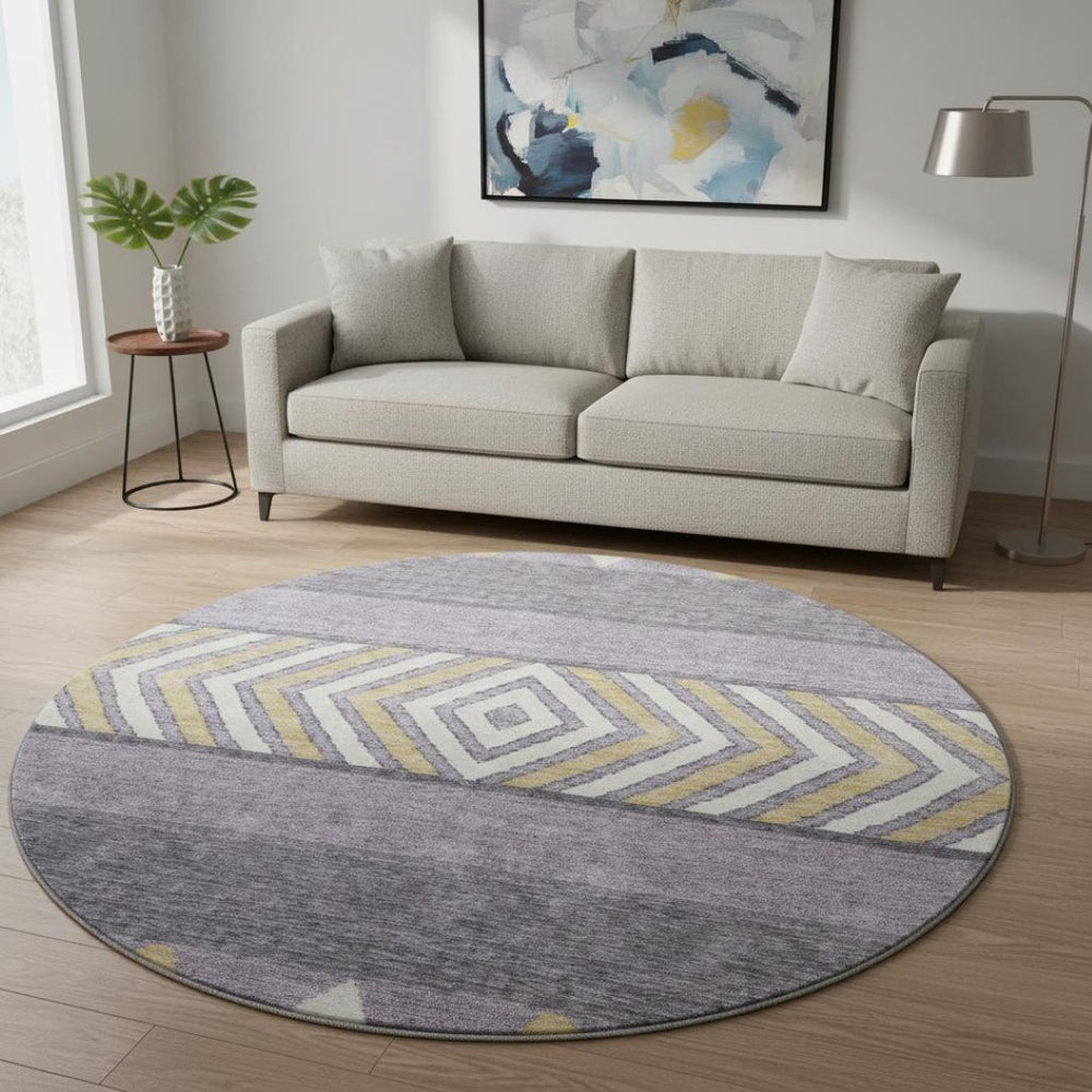 HomeRoots 8' Lavender Ivory Gold Southwestern Washable Round Rug - Stylish, Durable, UV Protected for Any Space 676413