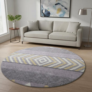 HomeRoots 8' Lavender Ivory Gold Southwestern Washable Round Rug - Stylish, Durable, UV Protected for Any Space 676413