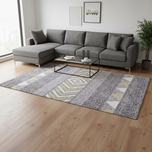 HomeRoots 8' X 10' Southwestern Area Rug in Lavender, Ivory & Gold - Washable, UV-Protected, Stain-Resistant 676414