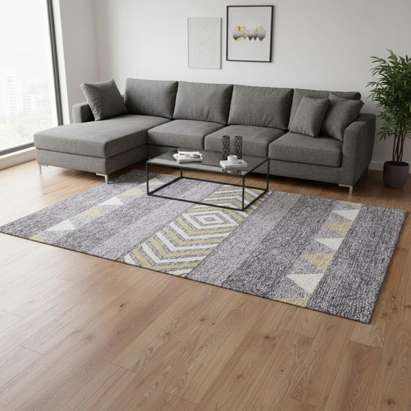 HomeRoots 8' X 10' Southwestern Area Rug in Lavender, Ivory & Gold - Washable, UV-Protected, Stain-Resistant 676414
