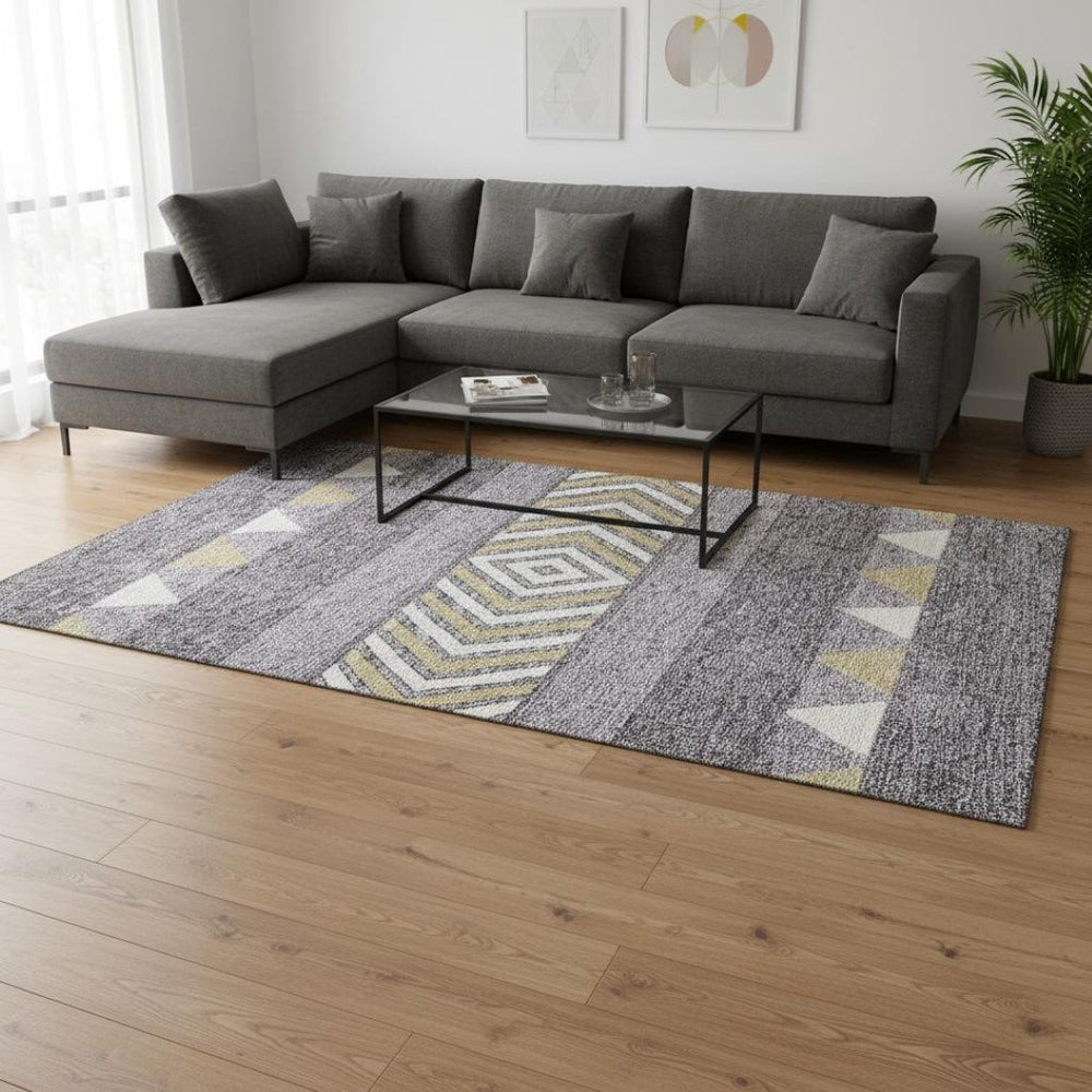 HomeRoots 9' X 12' Southwestern Area Rug in Lavender, Ivory & Gold – Washable, Stain-Resistant, UV Protected 676415