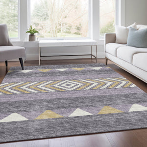 HomeRoots 10' Southwestern Area Rug in Lavender, Ivory & Gold - Washable, UV-Protected, Stain-Resistant Décor 676416