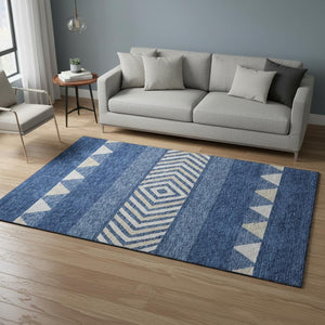 HomeRoots 5' X 8' Southwestern Area Rug in Navy, Ivory & Beige - Washable, UV Protected, Durable Design for Homes 676418