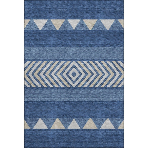 HomeRoots 5' X 8' Southwestern Area Rug in Navy, Ivory & Beige - Washable, UV Protected, Durable Design for Homes 676418