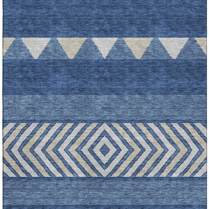 HomeRoots 5' X 8' Southwestern Area Rug in Navy, Ivory & Beige - Washable, UV Protected, Durable Design for Homes 676418