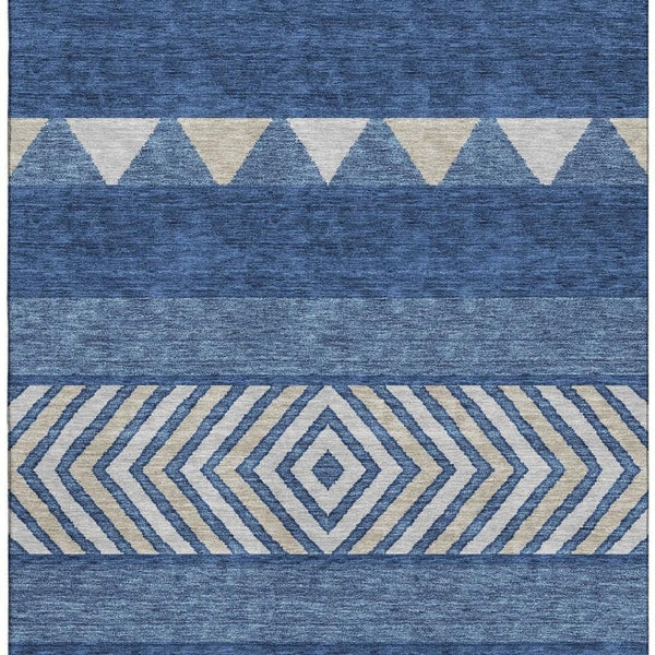 HomeRoots 5' X 8' Southwestern Area Rug in Navy, Ivory & Beige - Washable, UV Protected, Durable Design for Homes 676418