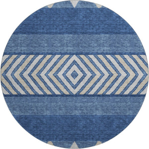 HomeRoots 8' Southwestern Washable Round Rug in Navy Blue & Ivory - Durable, UV-Protected, Stylish Design 676419