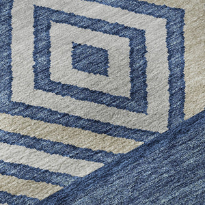 HomeRoots 8' Southwestern Washable Round Rug in Navy Blue & Ivory - Durable, UV-Protected, Stylish Design 676419