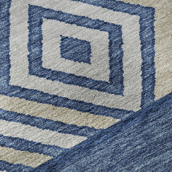 HomeRoots 8' Southwestern Washable Round Rug in Navy Blue & Ivory - Durable, UV-Protected, Stylish Design 676419