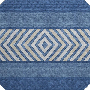 HomeRoots 8' Southwestern Washable Round Rug in Navy Blue & Ivory - Durable, UV-Protected, Stylish Design 676419