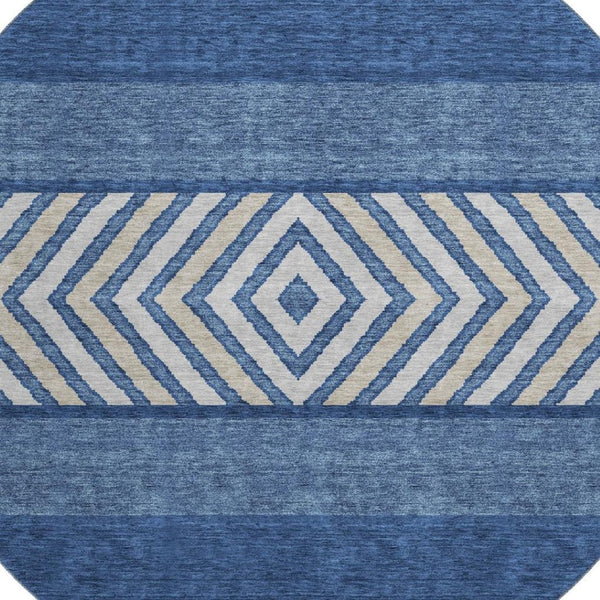 HomeRoots 8' Southwestern Washable Round Rug in Navy Blue & Ivory - Durable, UV-Protected, Stylish Design 676419