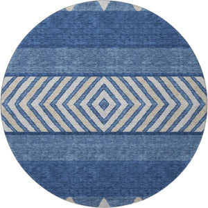 HomeRoots 8' Southwestern Washable Round Rug in Navy Blue & Ivory - Durable, UV-Protected, Stylish Design 676419