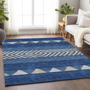 HomeRoots 8' X 10' Southwestern Washable Area Rug - Navy, Ivory, Beige - Durable, UV Protected & Easy Care! 676420