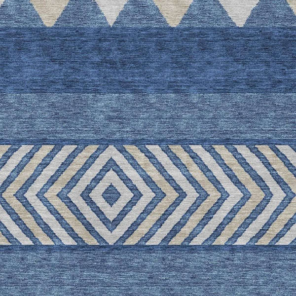 HomeRoots 8' X 10' Southwestern Washable Area Rug - Navy, Ivory, Beige - Durable, UV Protected & Easy Care! 676420