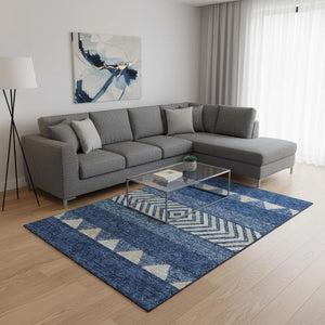 HomeRoots 9' X 12' Southwestern-Inspired Navy Blue Area Rug - Washable, Durable, UV-Protected, Easy-Care Design 676421