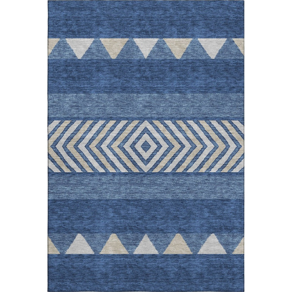 HomeRoots 9' X 12' Southwestern-Inspired Navy Blue Area Rug - Washable, Durable, UV-Protected, Easy-Care Design 676421