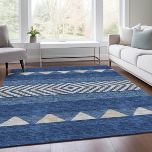 HomeRoots 9' X 12' Southwestern-Inspired Navy Blue Area Rug - Washable, Durable, UV-Protected, Easy-Care Design 676421