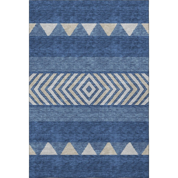 HomeRoots 9' X 12' Southwestern-Inspired Navy Blue Area Rug - Washable, Durable, UV-Protected, Easy-Care Design 676421
